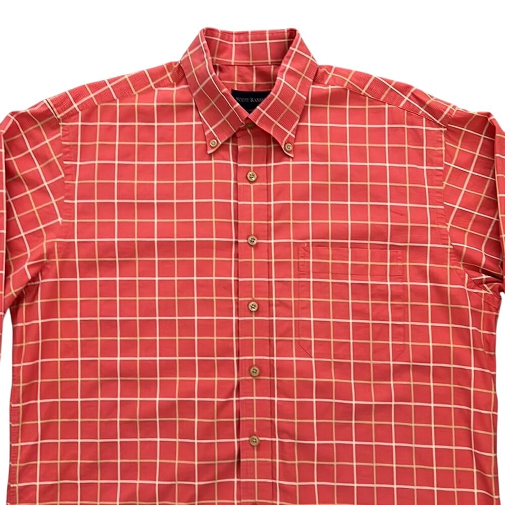 Scott Barber Mens Plaid Long Sleeve Orange Cotton Casual Button Down Shirt L - Picture 2 of 11